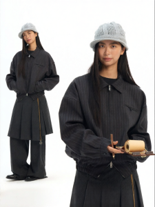 JNXS | Minimalist Relaxed Thin Stripe Womens Jacket Fall