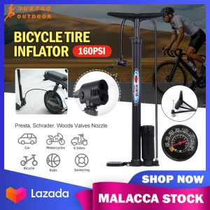 160PSI Bicycle Tire Pump Inflator with Pressure Gauge Manual Inflator Bicycle Electric Motorcycle Tire Ball Inflator Cycling Floor Pump