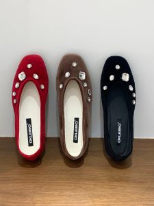 Romantic Vintage Velvet Crystal Ballet Flats Wedding Shoes