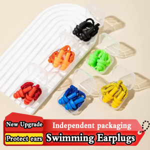 Waterproof Soft Swim Earplugs Silicone With Anti-Lost Rope Diving Ear Plug Penutup Telinga Noise Reduction EarPlugs For Sleep Hearing Protect Swimming Pool Accessories 游泳耳塞