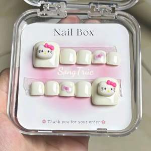 C5 - Mẫu Nail Chân Ngắn Hello Kitty Hồng Siêu Dễ Thương
