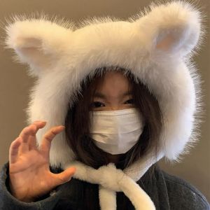 Winter Fox Ear Hat Women Sweet Knitted Woolen Hat Beanies Warm Plush Thick Mongolian Hat Outdoor Ski Riding Bonnet Earmuffs Cap