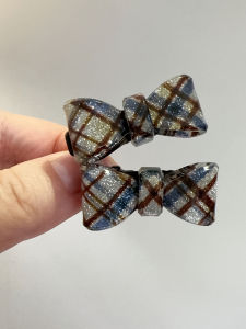 Acrylic Hair Accessories for Girls Spring 2025 Plaid Denim Hair Clips Childrens Fashion Korean Style Basic Packaging