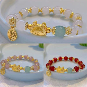 Corinna 24K 2024 Lucky Dragon Beaded Bracelet Agate Jade Charms Blessing Sign for Women Girls Jewelry Gift