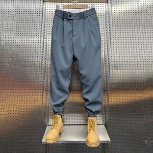 Loose Casual Pants for Men Trousers with Cuffs Nine Points Pure Color Simple Harlan West Pants Draping Slim Fit Summer Spring