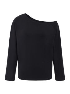 EhK Fashion Asymmetric Shoulder Design Loose Solid Color Long Sleeve Womens T-shirt Autumn Simple Chic Shoulder Bared Top