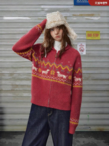 unifree | Áo Cardigan Len Fair Isle In Hình Chó Jacquard Phong Cách Retro Ấm Áp
