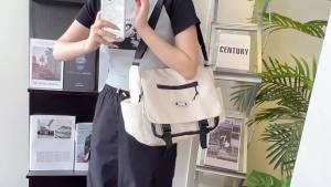 Japanese Harajuku Tidal Mens and Womens Neutral Black and Dark Functional Canvas Bag Korea Ins Retro Large Capacity