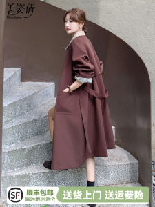 Elegant Retro Color Block Polo Collar Coat for Women Mid-Length Casual Style Autumn New Arrival Fashion Outerwear