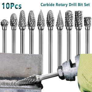 Durable Tungsten Carbide Double Cut Burrs 10 Shapes for Efficient Cutting on Metals Wood Plastic 1/8" Shank"