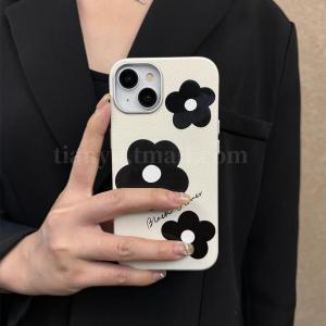 Womens Minimalist Ins Black Stuffed Bracelet for Apple 16promax Phone Case Iphone15 Flower 14pro Strap 15promax Crossbody 13pro Artsy 16 Anti-Lost 14pm