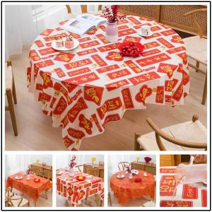 Thickened Disposable New Year Tablecloth Red Luxury Festive round Rectangle Dining Table Cover Dustproof Modern Simple Style