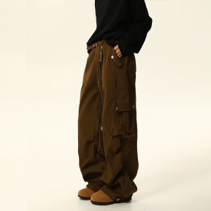 WILDAZI | American Retro Dark Brown Loose Fitting Pants
