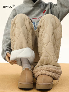 กางเกงสเก็ตบอร์ดผ้าฝ้ายหนาลายถั่วพีชสำหรับฤดูหนาวสำหรับผู้ชายและผู้หญิง กางเกงขายาวทรงตรงกันหนาวสำหรับกลางแจ้งในอุณหภูมิศูนย์ลบสี่สิบองศาเซลเซียส