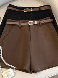 กางเกงขาสั้นทรงเอเอวสูงผ้าขนสัตว์สีครีมสำหรับผู้หญิง ฤดูใบไม้ร่วง/ฤดูหนาว กางเกงขายาวลำลอง ทรงหลวม สไตล์เกาหลี กางเกงขายาวสำหรับใส่ไปทำงาน