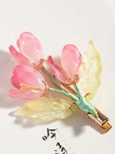 Super Beautiful Pink Lotus Flower Hair Clip Traditional Chinese Hanfu Accessory Vintage Style Side Clip Alloy Material  out