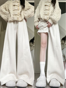 High Waist Corduroy Wide Leg Pants Womens Autumn Winter New Style Loose Drapey Sporty Sweatpants in Beige Color