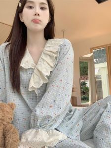 Bộ Đồ Ngủ Dài Tay in Họa Tiết Hoa Phong Cách Ngọt Ngào Cho Nữ Bộ Đồ Ngủ Cotton Mùa Hè Bộ Đồ Ngủ Hai Mảnh Thời Trang