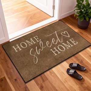 Tấm Thảm Chùi Chân "Home Sweet Home" Có Điểm Nhấn Hình Trái Tim - Thảm Trải Sàn Bằng Polyester Mềm Mại Có Thể Giặt Bằng Máy Chống Thấm Nước Dùng Cho Lối Vào Phòng Tắm
