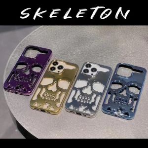 💯【Phone Case】+FREE Shipping 💯Luxury Plating Metallic Color Hollow Out Skull Hard Case For iPhone 16 15 14 13 12 11 Pro Max 14 15 16 Plus Fashion Shockproof Cover
