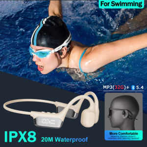 Bone Conduction Earphones IPX8 Waterproof Headset For Swimming Sports Wireless Headphones Bluetooth 5.4 MP3 Player With 32G RAM