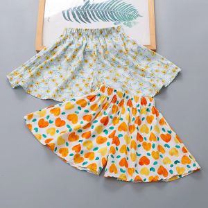 Girls Home Cotton Silk Short Pants Floral Print Cool Artificial Cotton Sleepwear Skirt Pants Childrens Summer Comfortable Clothes
