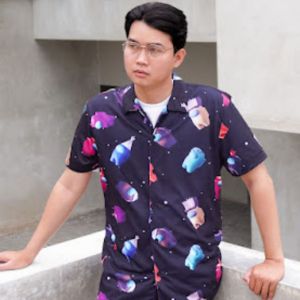 Kemeja Pria/Wanita Lengan Pendek /SPOON/Motif Galaksi