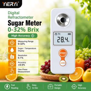 YIERYI Digital Brix Refractometer Fruit Sugar Meter 0-53% USB IP67 for Fruit Juice Farm Lab