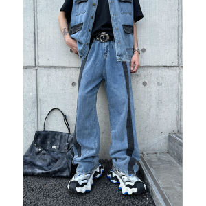 Fall New Style Loose Fit Mens Denim Vest And Pants Set Streetwear Design Color Block Splice Fashionable Youth Collection