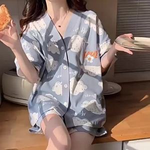 ชุดนอน ชุดนอนสตรีบางฤดูร้อน ชุดอยู่บ้านลายการ์ตูนสไตล์เกาหลี