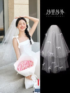 Super Fairy Bow Veil Tulle Tutu Proposal Registration Multi-Layer Headdress Photo Props Wedding Minimalist License Hair Accessories