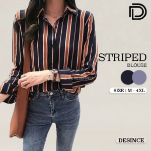 DESINCE Women Stripe Blouse Chiffon Female Top Casual Shirt Long Sleeve Blouse Baju Kemeja Perempuan WT 037