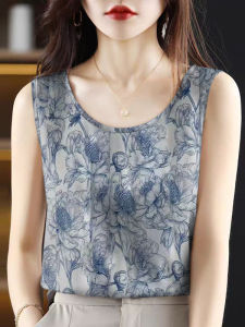 Womens Strap Vest Summer New Loose Ice Silk Top Print Sleeveless Base Shirt Inner Wear Outerwear Fashion Commute Style