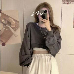 เสื้อสเวตเตอร์คอตตอนหลวมแขนยาวสไตล์ฮิปฮอปสไตล์แจ๊สสำหรับผู้หญิง เสื้อผ้าทำงานฤดูใบไม้ผลิและฤดูใบไม้ร่วง