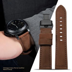 Mens Genuine Leather Watch Band Suitable for Panerai Tissot Speedy Seiko 22 24mm Thickened Flat Interface Matte Finish