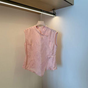 Shalldoer | เสื้อเชิ้ตคอตั้งแขนกุดสไตล์จีนใหม่สำหรับผู้หญิง ฤดูร้อน 2025 ดีไซน์เก๋ไก๋ เสื้อเชิ้ตคอตั้งไม่สมมาตร ผ้าฝ้ายผสมโพลีเอสเตอร์