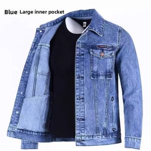 Loose Fit Casual Denim Jacket for Men Turn-down Collar Wear-resistant Autumn Winter Workwear Classic Solid Color