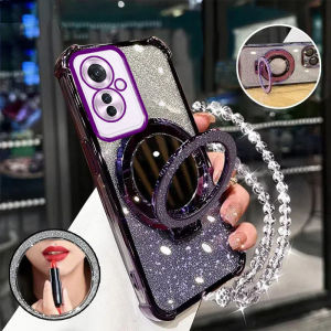 Case For Honor 90 90Lite 5G New Gradient Glitter Casing With Mirror Makeup Magnetic Stand Holder For Honor 90 Lite Honor90 Lens Protector With Lanyard Bracket Shockproof Phone Cover