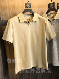 Fashionable Urban Mens Short Sleeve Polo Shirt V-Neck Heavyweight Cotton Blend Turn-down Collar T-Shirt for Daily Wear Summer