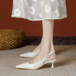 Stunning White Pointed Toe High Heels Strappy Sandals Comfortable French Style Toe Cover Womens Footwear Korean Style Low Cut