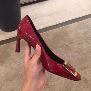 Spring Autumn 2025 Womens Banana Heel Single Shoes Square Buckle High Heels round Head Wedding Shoes Fashionable Commute Style