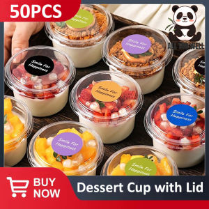 50Pcs Dessert Cup With Lid Transparent Plastic Cups For Dessert Ice Cream Pudding Mousse Cake Box Baking Disposable Cup