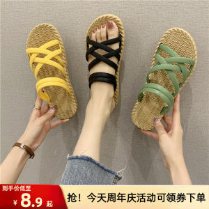 Two-Way Wear Flat Bottom Sandals Womens Summer Korean Style Versatile Fashionable Outdoor Student Roman Style Slip-On Shoes