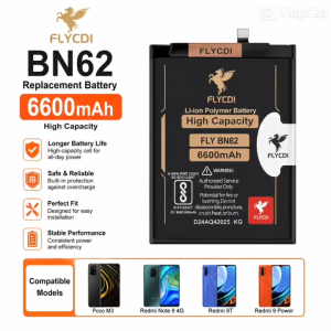 FLYCDI BN62 Replacement Battery 6600mAh High Capacity for POCO M3 REDMI NOTE 9 4G REDMI 9T REDMI 9 POWER phone batteries