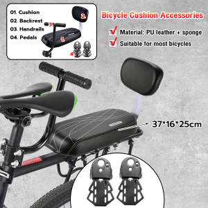 MaxPlus Bicycle Back Seat Saddle Soft Cushion PU Leather Handle Bar & pedal Black