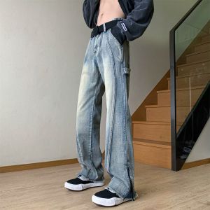 Yellow Mud Color Denim Mens American High Street Vibe Pants Spring and Autumn Fashion Brand Retro Loose Straight-leg Casual Pants