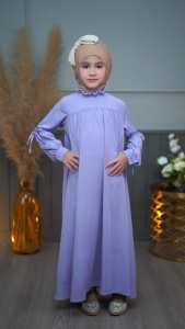 ชุดเดรสเด็กผู้หญิง คอระบาย แขนต่อผูกโบว์น่ารักมากๆ เนื้อผ้าสลาฟ สีสดใสเหมาะกับเด็กๆ GC40วาริสมุสลิม