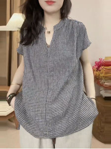 UYFY | V-Neck Checkered Casual Shirt Loose Fit