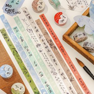 Stickers Punk | White Tea Freshness Ancient Style Flash Sand Calligraphy Texts Hand Account Decorative Masking Tape