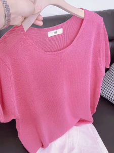 UYFY | Pink Round Neck Short Sleeve Lace Knit Top